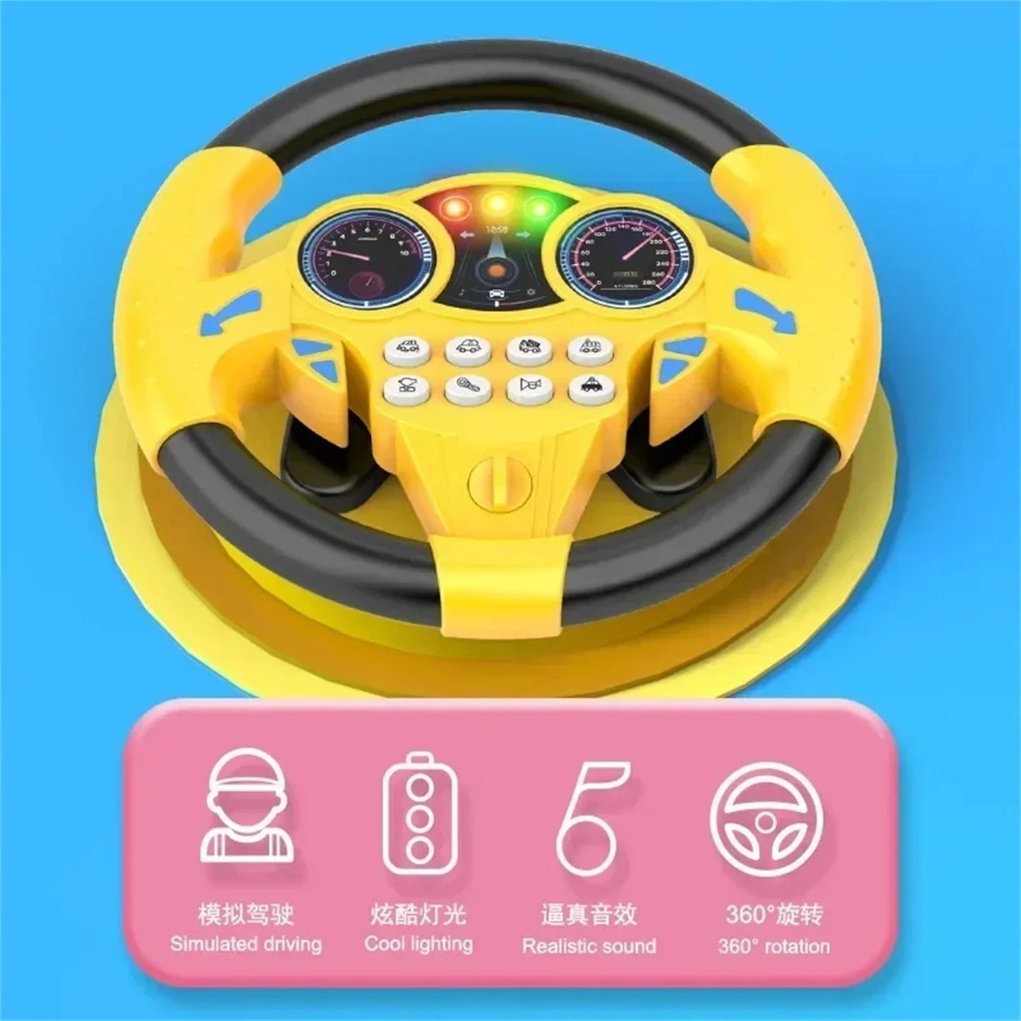 Baby Steering Wheel Toy Simulated Driving Controller Early Education Pretend Driving Steering Wheel with Light Music for Kids