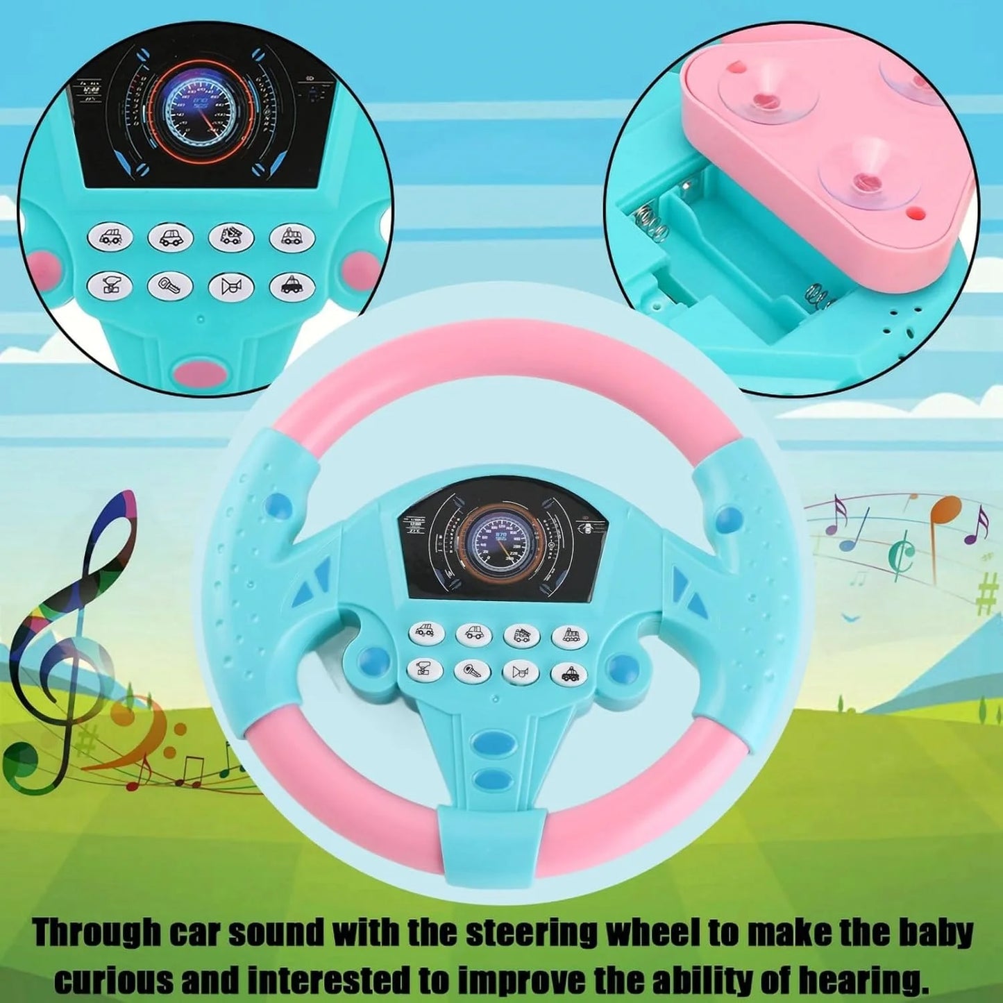 Baby Steering Wheel Toy Simulated Driving Controller Early Education Pretend Driving Steering Wheel with Light Music for Kids